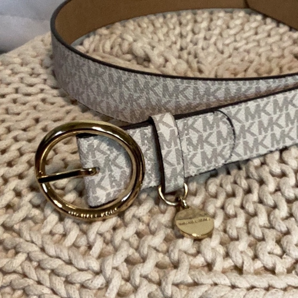 Michael Kors Gold and White Belt with Signature Monogram
